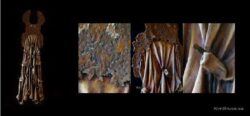 Henigman Bruce - What Became, 55”H x 16”W x 4"D Oil & Encaustic M/M on Wedding Dress Collection of the Artist Henigman Bruce - What Became