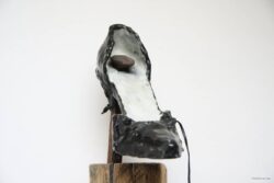 Henigman Bruce - Last Spike, 59"H x 5 1/2"W x 10" D Encaustic on recycled Stiletto, Railway Spike, 4x4 Henigman Bruce - last-spike-detail_2