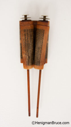 Henigman Bruce - Manuscript II, Encaustic medium, lucky coins & chopsticks on a book, 10.25"h x 3"w x 2"d, SOLD Kim Henigman Bruce - Manuscript II