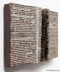 Henigman Bruce - Can't Touch- Encaustic, book pages, straight pins on board,10"w x 7"h x 2.25"d Henigman Bruce - Can't Touch