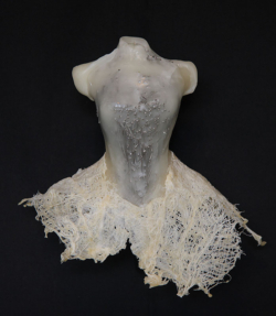 Dressmaker 1, Cast beeswax, pins, gauze, 8" x 8" x 5" - SOLD Henigman Bruce - Dressmaker 1