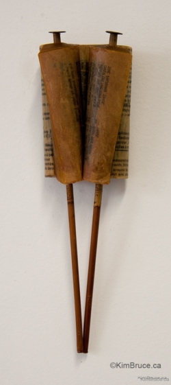 Manuscript, Encaustic medium & found objects on a book, 10.5"h x 3"w x 2"d overall, SOLD Henigman Bruce - Manuscript