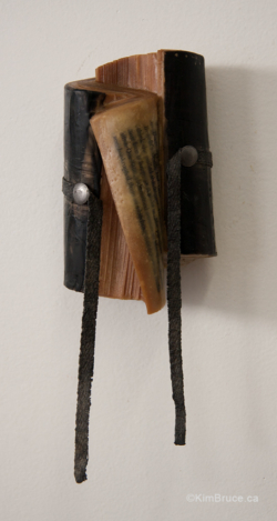 Ties 1, Encaustic & mixed media on books, 9"h x 3.5"w x 2.5"d, SOLD Henigman Bruce - Ties 1