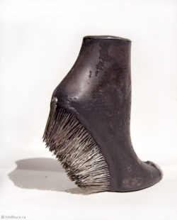 Well Heeled, Cast encaustic, pins, found silver, 7.5" x 7" x 2.5", Collection of the AFA Henigman Bruce - Well Heeled