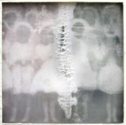 #HenigmanBruce - Saves 9, Hand Pulled Print on chiffon, Encaustic mixed media, Image 7.75"x7.75", 20"x20" Framed Kim-Bruce_saves-nine