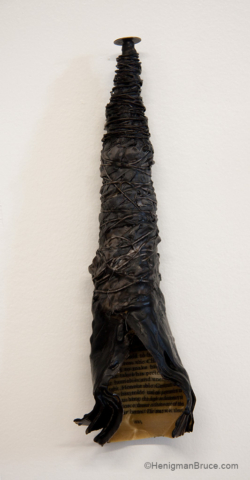 Henigman Bruce - China Doll, Encaustic, chiffon, string, metals on a book, 10"h x 3"w x 2.25"d Kim Henigman Bruce - China Doll