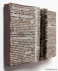 Henigman Bruce - Can't Touch- Encaustic, book pages, straight pins on board,10"w x 7"h x 2.25"d Henigman Bruce - Can't Touch