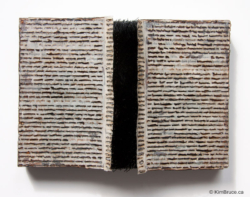 Henigman Bruce - Can't Touch- Encaustic, book pages, straight pins on board,10"w x 7"h x 2.25"d Henigman Bruce - Can't Touch