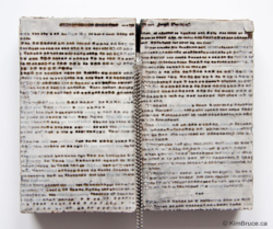 Henigman Bruce - These Chains- Encaustic, book pages, chain, needles on board 8.5"w x 20"h x 1.5"d Henigman Bruce - These Chains